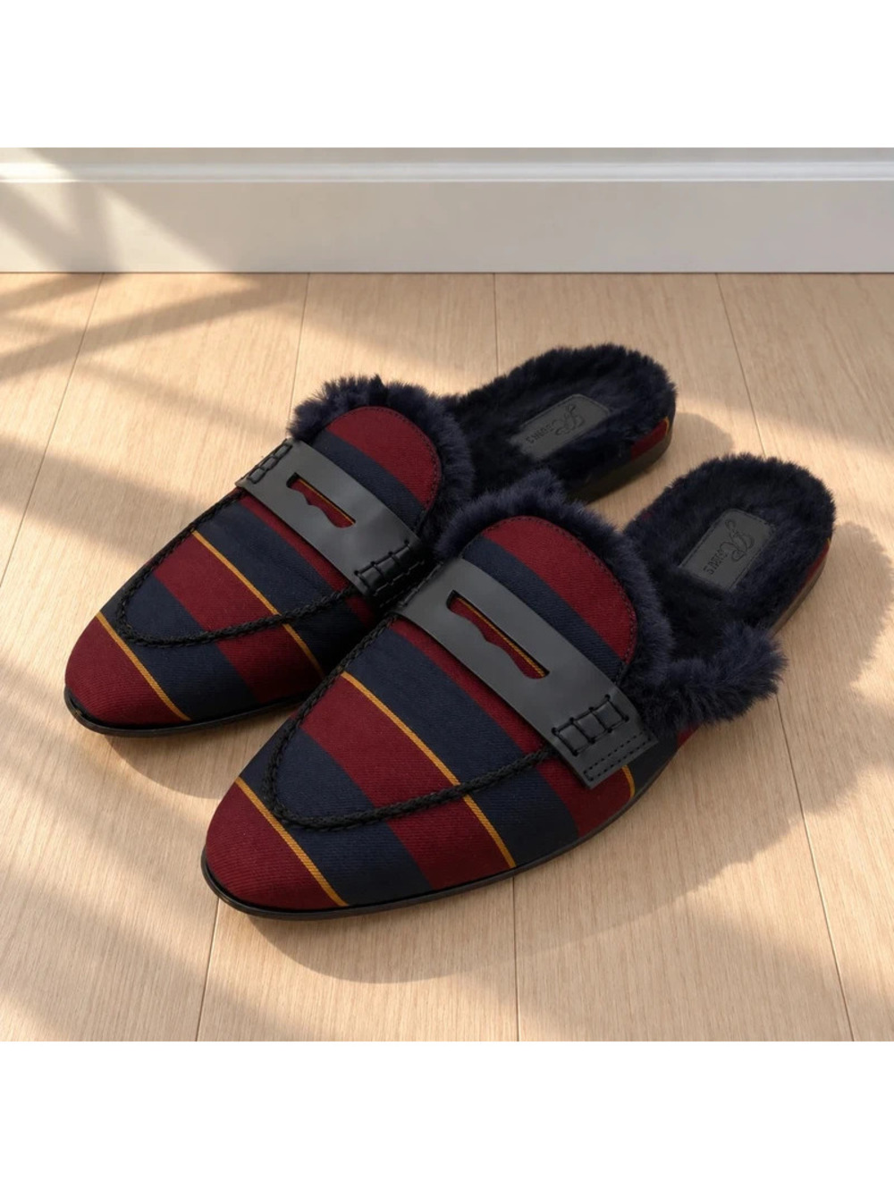 J.Crew Regimental Stripe Faux Fur Penny Loafer Mules Women’s 8
